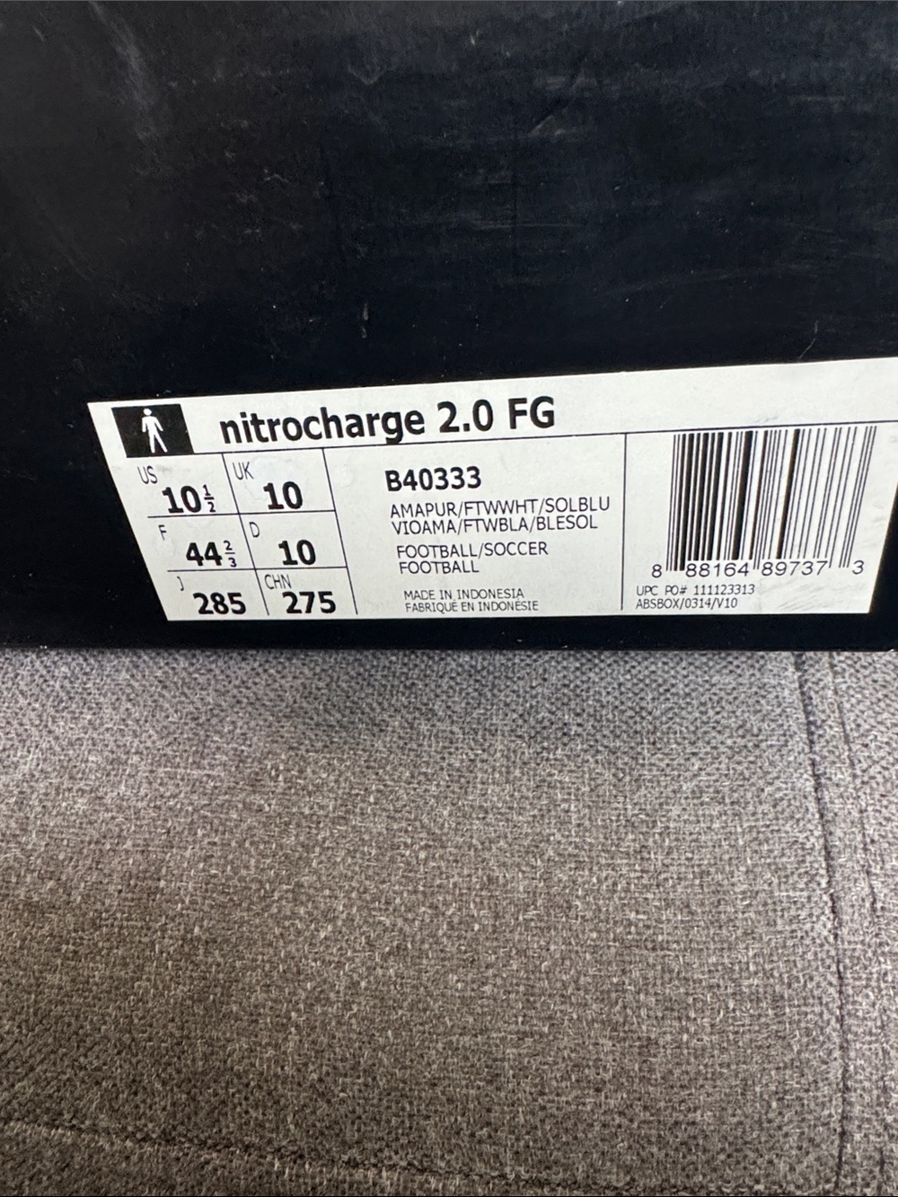 Nitrocharge 2.0 FG Soccer Cleats Box Label - Black/White/Blue